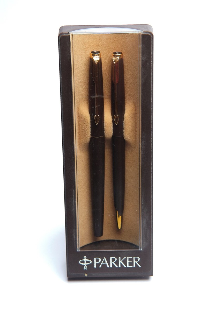 NOS 1982 Parker 50 'Falcon' gold & brown fountain pen w/ballpoint