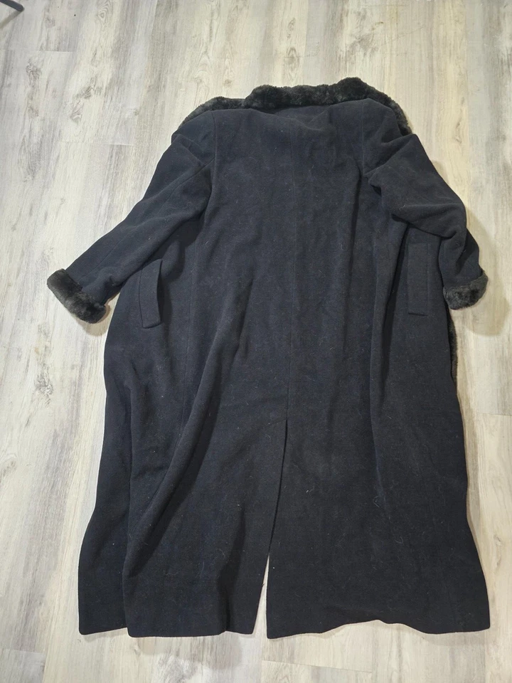 Abrigo Ellen Tracy para mujer 12 negro ribete de piel sintética mezcla de lana botón a presión Foto 4 de 4