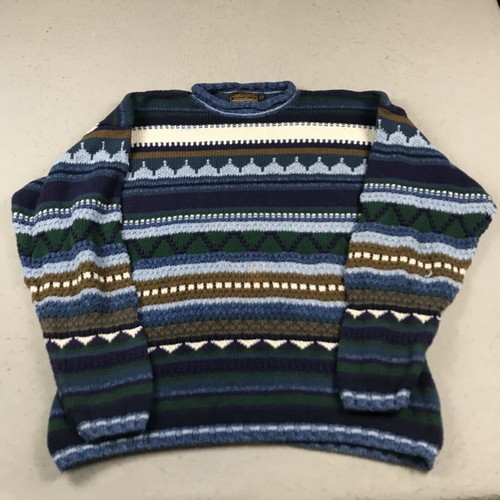 VINTAGE Eddie Bauer Sweater Mens Large Blue Roll Neck Coogi Style Textured 90s