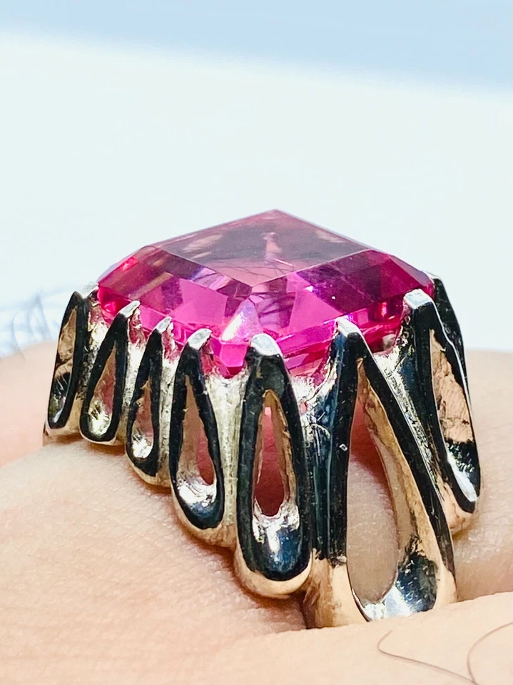 Антикварное кольцо из серебра 925 пробы с натуральным мужским топазом 10,5 карата | 11 США - Изображение 2 из 4