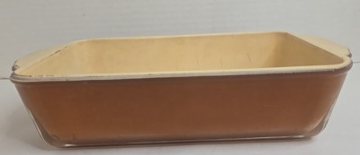Vintage Anchor Hocking Fire King Glass Brown & Tan  Bread/Loaf Pan #409--1 Qt