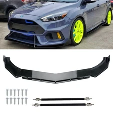Gloss Black For Ford Focus RS SE ST Front Bumper Lip Splitter Spoiler+Strut Rods