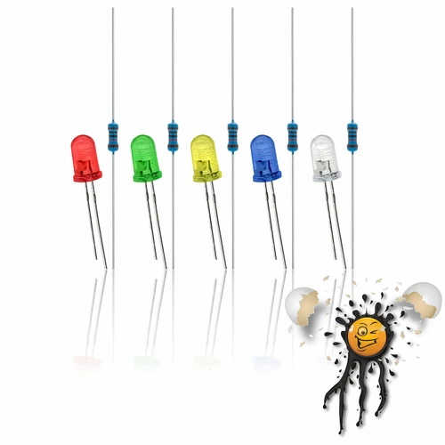 5mm LED Leuchtdioden Set 5x LEDs rund 5x Widerstände rot grün gelb blau weiß
