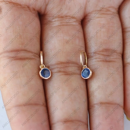 14k Yellow Gold Charm Blue Sapphire for Pendant,Necklace,Hoop Detachable Jewelry - Picture 10 of 11