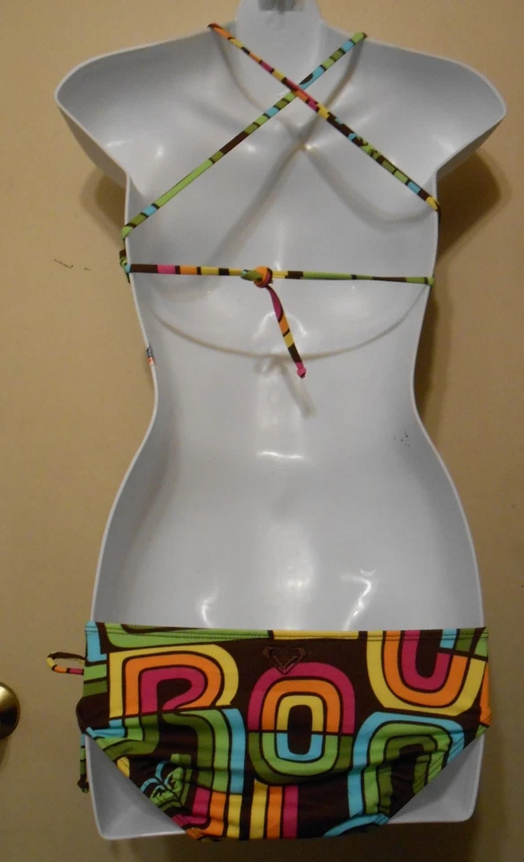 Roxy Junior Criss Cross Halter Lowrider Tie Bikini Swimsuit Coffee Small (S) - Image 2 of 2