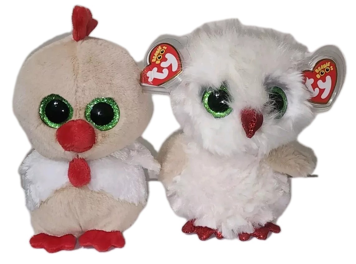 Ty Beanie Boos Set of EARLY BIRD ROOSTER NIGHT OWL 6-7