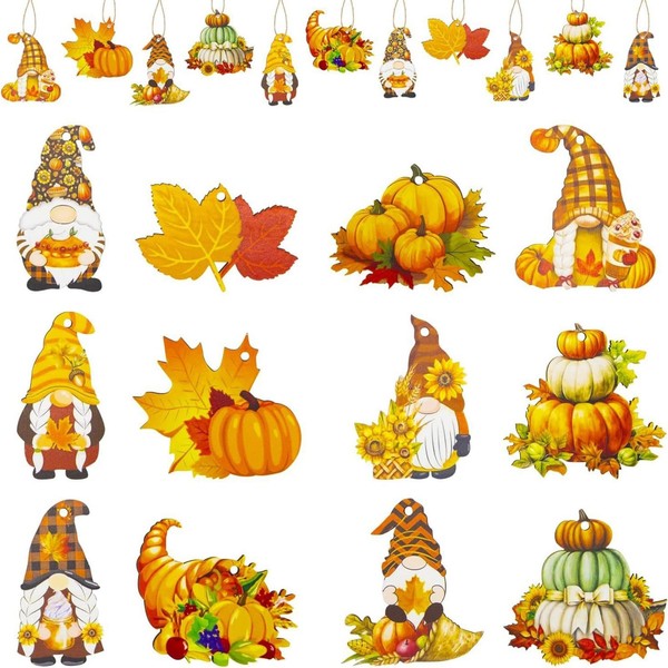Herbstdeko Fenster HäNgend HolzanhäNger KüRbis Blatt Zwerg 24 StüCk Set Deko-image