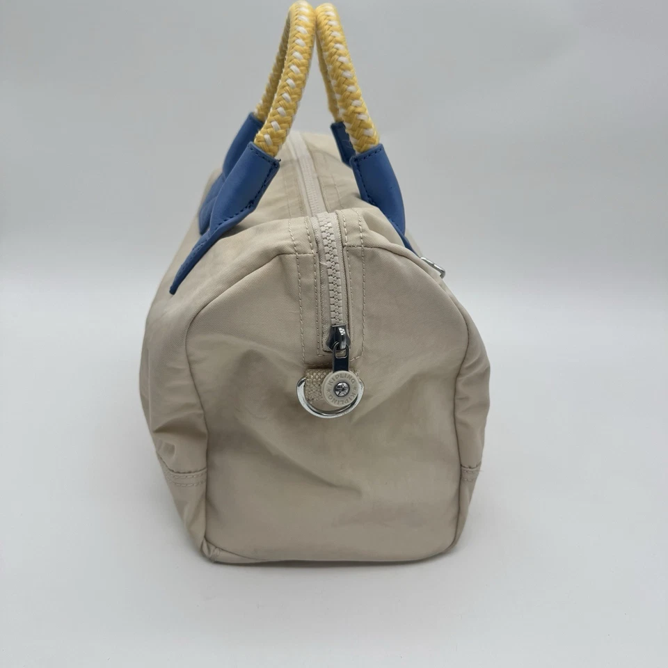 Bolso de mano Kipling beige de nailon azul amarillo asa trenzada sin correa para el hombro Foto 2 de 4