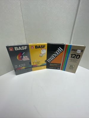 Lot 4 Blank VHS Video Tapes Maxell XL-HIFI Professional T-120 BASF EXTRA Sealed