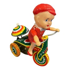 Vintage Ringing Tricycle Tin Wind Up Toy Trinket with Key- See Video