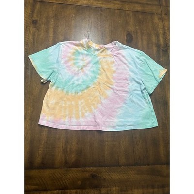 Stoney Clover Lane Pastel Tie Dye Crop Top T-Shirt Pink Yellow Blue Womens S