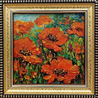 #ad #ad Original Oil Painting Summer Landscape Wildflowers Red Poppies Signed 4x4 $35.00