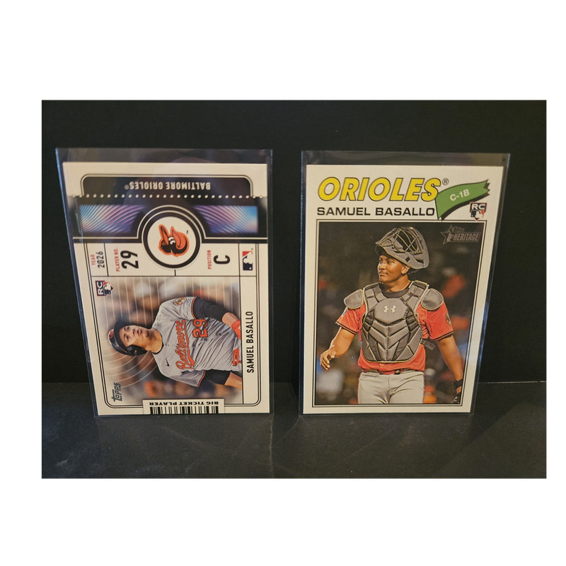 Topps 2026 Samuel Basallo RC Admit One #BTP-25 & Heritage #175
