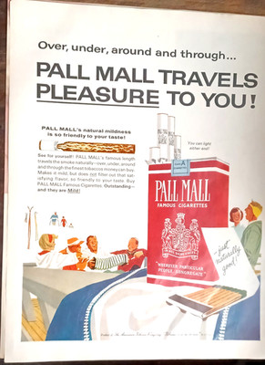 PALL MALL CIGARETTES MAGAZINE AD Travels Pleasure To You 1950's 10.5'' X 13.5''
