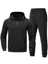 Men's Hooded Tracksuit 2 Pieces Set Zip up Fleece Sweatsuit Casual Outdoor Sp...