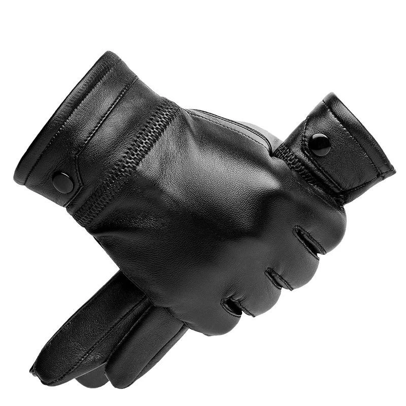 Men Leather Gloves Touch Screen Full Finger Winter Warm Windproof