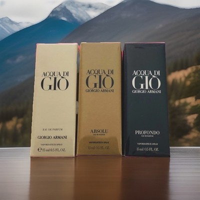 3 Giorgio Armani Acqua Di Gio EDP, Absolute and Profondo Eau de Parfum  15ml 