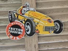 GIANT VINTAGE WYNN'S RACE CAR LUBRICATION RACE PORCELAIN SIGN CAR GAS OIL TRUCK
