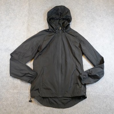 Asics Jacket Women Small Black Hooded Reflective Full Zip Windbreaker Running