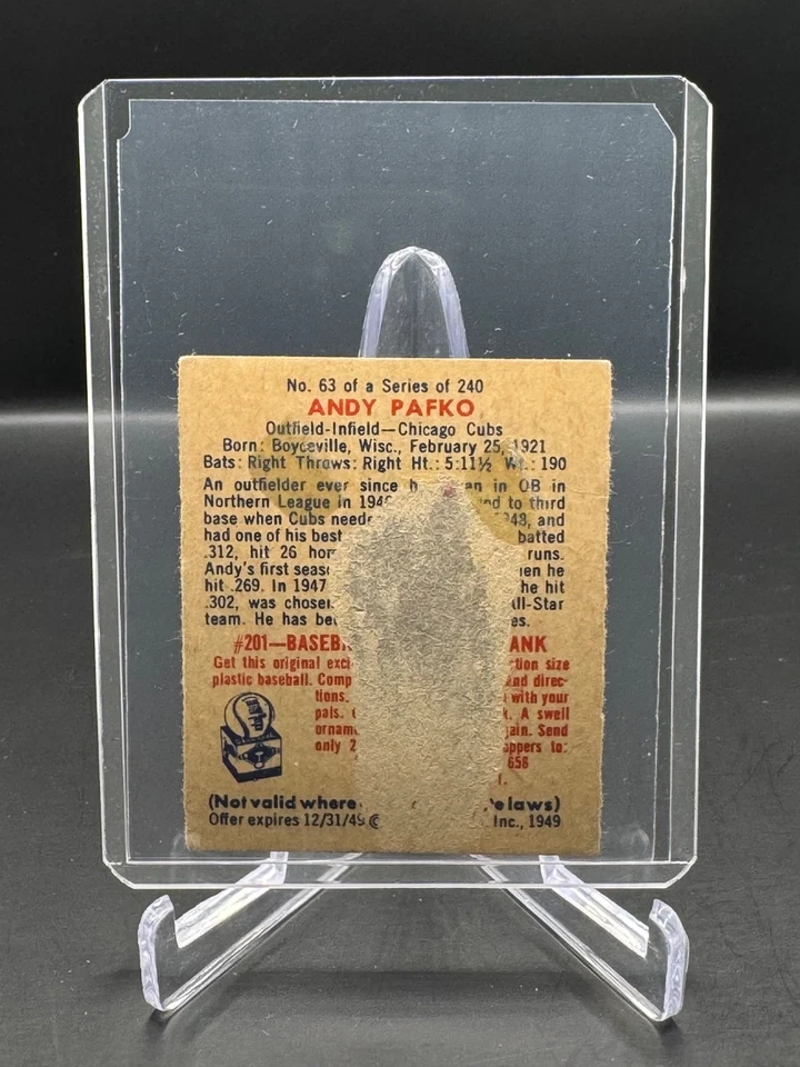 Bowman 1949! ANDY PAFKO! RC! ¡CHICAGO CUBS! #63 ¡En muy buen estado-excelente! Foto 2 de 2