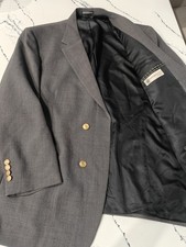 Wimbledon 50R Gray Hopsack Gold Button Mens Blazer Sport Coat Jacket
