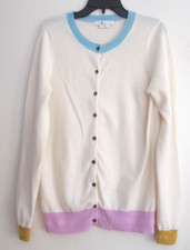 Borden 100 Cashmere Ivory Blue/Lilac/Yellow Trim Cardigan M