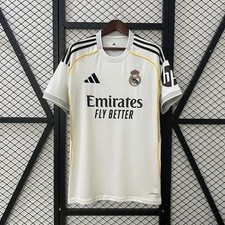adidas Real Madrid Soccer Jersey White/Black/Gold Shirt w/ Emirates Fly Better