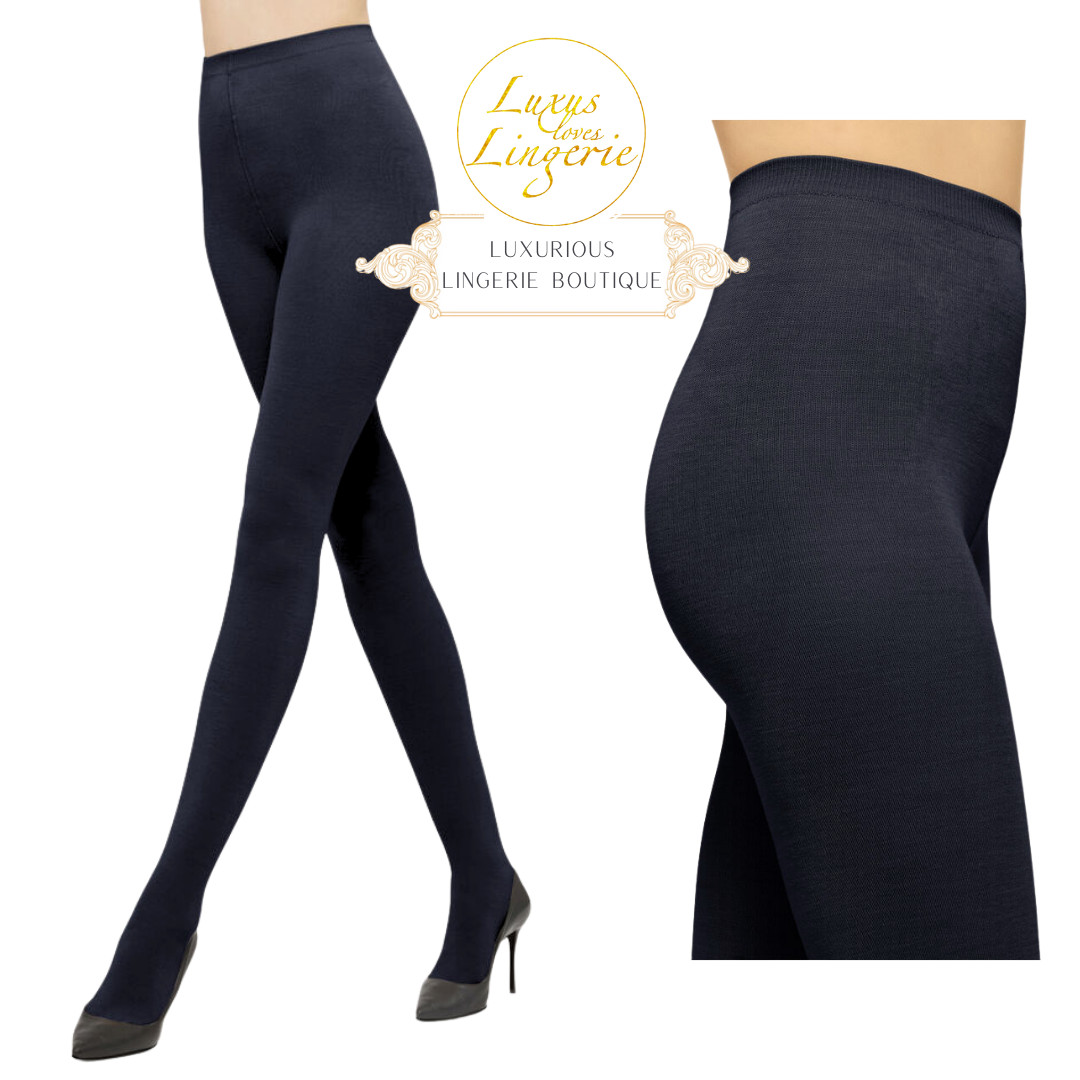 Merino Tights By Wolford L Large Deep Night Tights With 49% Virgin Wool