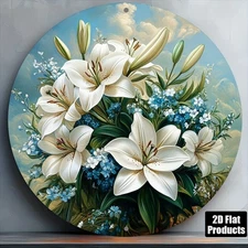 2D Flat2D Flat, 1pc Vintage Floral Round Aluminum Metal Wall Art Sign 8X8Inch De