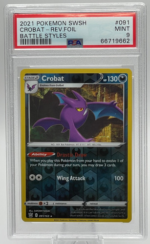 2021 POKEMON SWORD & SHIELD BATTLE STYLES #091 CROBAT REVERSE FOIL PSA 9
