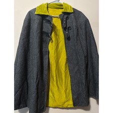 Vintage Houndstooth Cape with Vibrant Yellow Lining and Toggle Closures