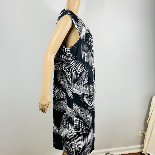 Trenery Women’s Black White Leaf Print Cotton Dress Size 18 Sleeveless V Neck - Picture 3 of 14