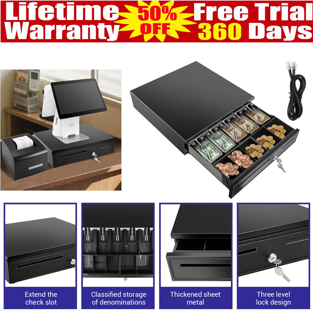 POS Cash Drawer Register Heavy Duty Removable Cash Tray Till Draw 5 Bill 5 Coins