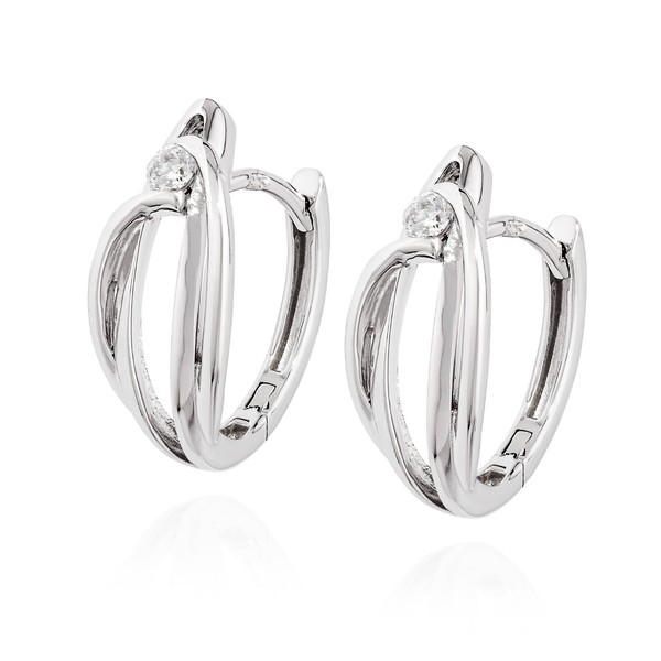 Paar Modernes Design Klappcreolen 925 Silber 13Mm Zirkonia Weiß Creolen Ohrringe-image
