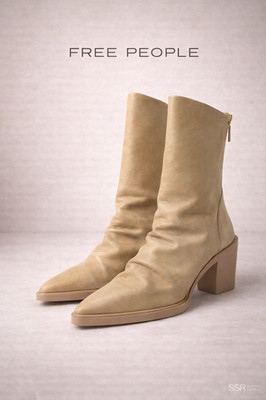Free People Esme Ankle Boots Honey Leather Pointed Toe Block Heel Size 9 NIB