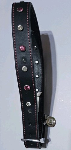 Bond & Co Pink Jewel Leather Dog Collar For Neck Size Fits Large/Extra Large