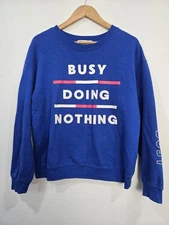 WoundUp Casual Blue Sweatshirt 'Busy Doing Nothing' Graphic size large