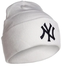 NEW YORK YANKEES BEANIE HAT KNIT CUFFED MLB BASEBALL TEAM LOGO NEW CAP (WHITE)