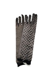 Vintage Black Mesh Sequined Sheer Mid Length Gloves Size 6.5