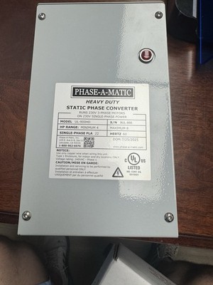 Phase-A-Matic UL-900HD Static Phase Converter 230V 50A 1Ø to 3Ø 4 8HP NEW Open B