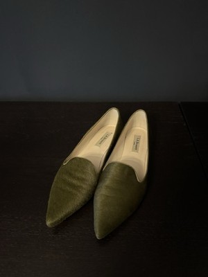 L.K. Bennett spitze Ballerinas, grün, Fell, Gr. 38