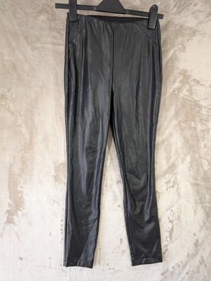 Next Petite schwarze Kunstleder-Leggings schmale Hose Größe 6P 26'' W 24'' L hoch