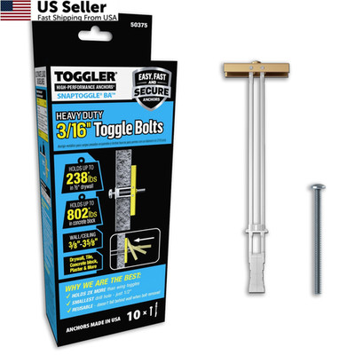 TOGGLER SNAPTOGGLE Heavy-Duty Drywall Toggle 10 w/ Round Head Bolts, Clear
