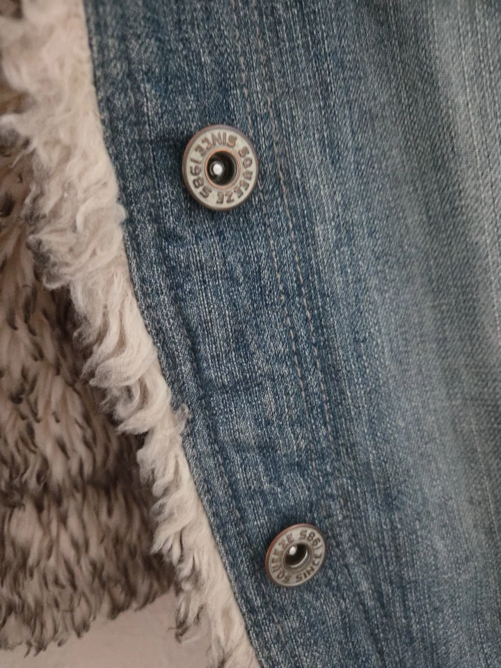 Womens Vtg Y2k Squeeze Jeans Faux Fur Lined Jean Denim Jacket Sz Xl - Image 4 of 4