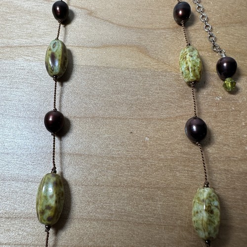 Vintage artisan necklace sterling 925 dyed freshwater potato pearls ceramic bead - Picture 3 of 9