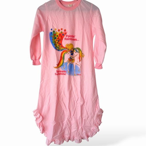 Vintage 80’s Rainbow Brite Nightgown Girls Size 12 Pink Ruffle Sleep Dress