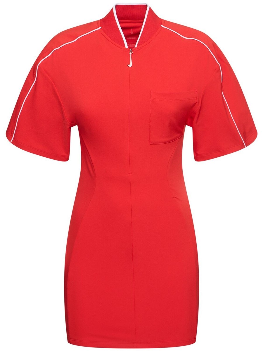 JACQUEMUS x NIKE Iconic Red Cut Out Swoosh Logo Short Sleeve Mini