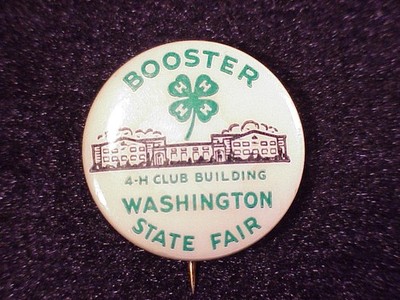 Vintage Washington State Fair Booster 4H Pinback Button, Pin, Old