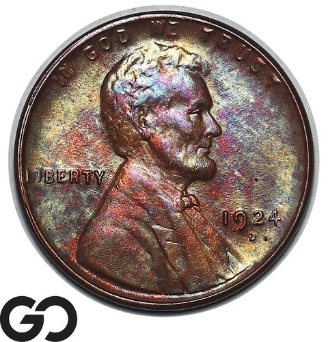 1924-D Lincoln Cent Wheat Penny, Beautiful Color Toner, Gem BU++ Better Date