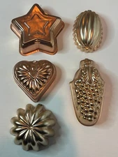 Lot 5 Copper Cake Pan Gelatin Mold Wall Hanging Art Kitchen Metal Star Heart
